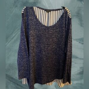 Lane Bryant Mixed Materials Blue and White Stripe/Solid Sweater, Women’s 22/24